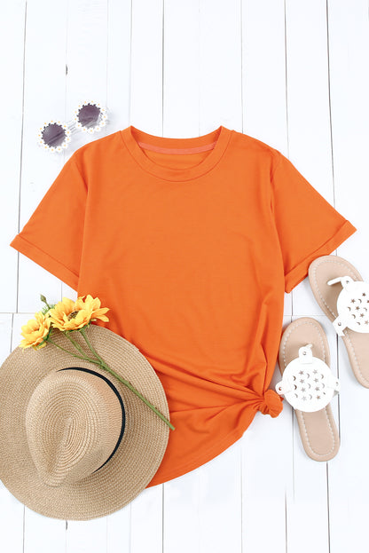 Green Plain Solid Color Crew Neck Tee