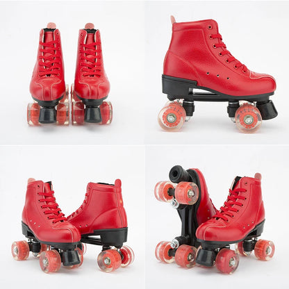 PU Leather Roller Skates, Elegant Red
