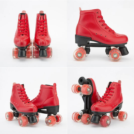PU Leather Roller Skates, Elegant Red