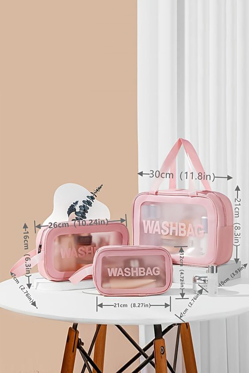 Black WASHBAG Print Clear Frosted Waterproof Bag Set
