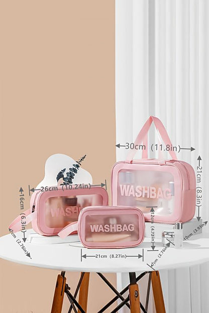 Black WASHBAG Print Clear Frosted Waterproof Bag Set