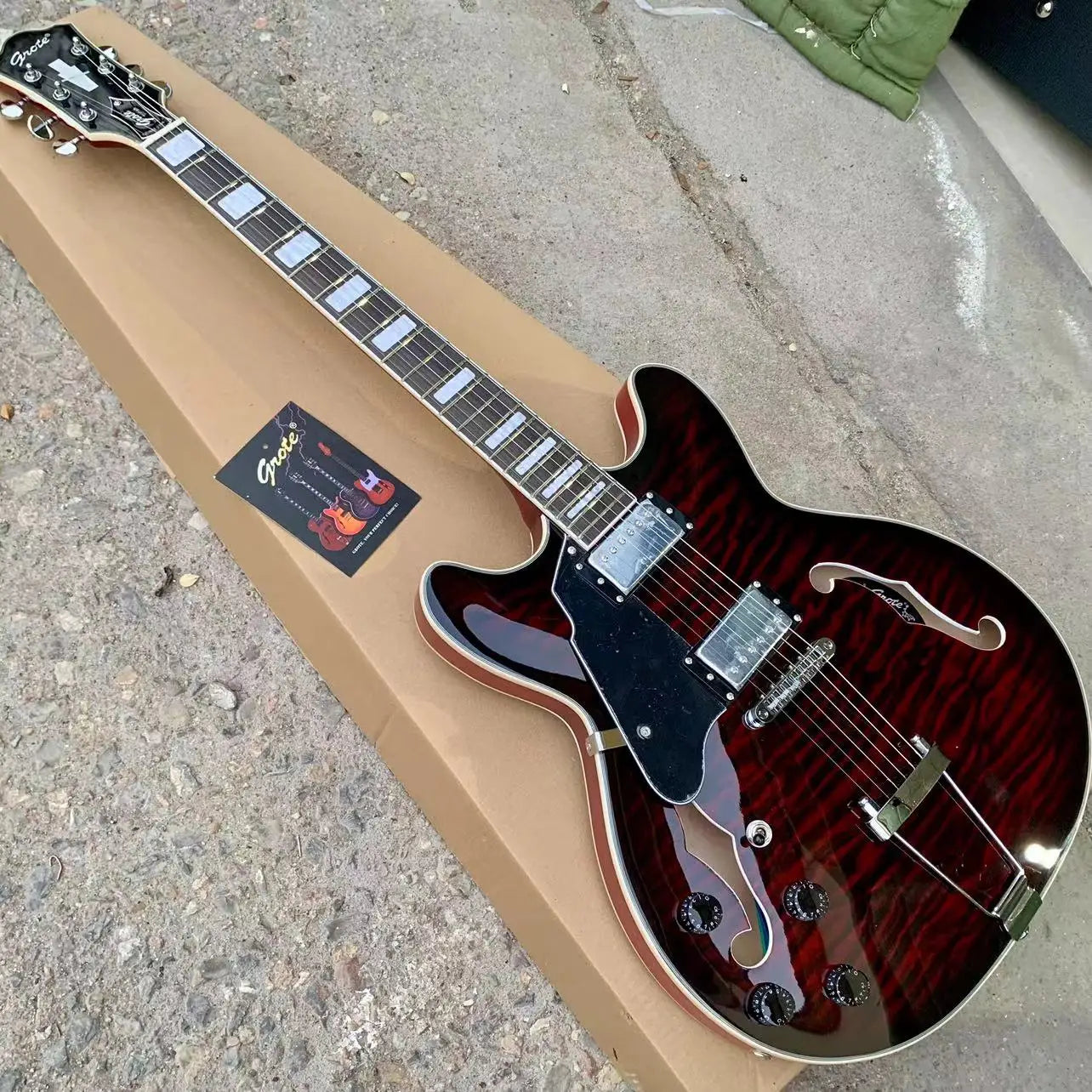 GROTE Left hand F hole Semi Hollow Body Electric Jazz Guitar - Brown