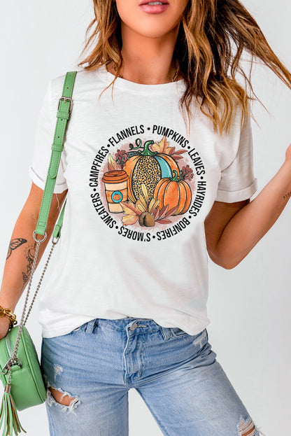 White Pumpkin Crewneck Halloween Graphic T Shirt