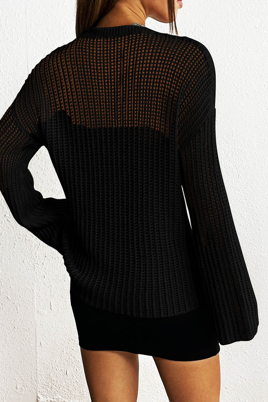 Black Star Pattern Lightweight Hollow Knit Sweater