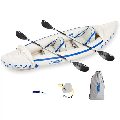 SE330 Two Person Inflatable Sport Kayak Boat with Seats, Paddles, and Lightweight Bag