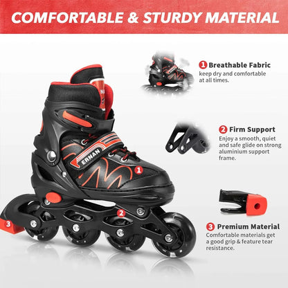 Kids Adjustable 4 Wheel Inline Roller Skate  with Flash Light Up Wheels