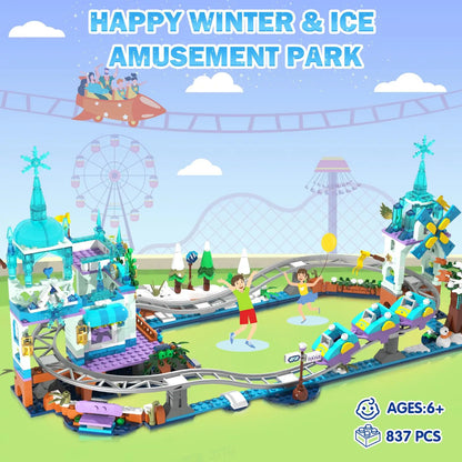 Frozen Roller Coaster Building Set with LED-City Ice Snow Amusement Park Rollercoaster Toy