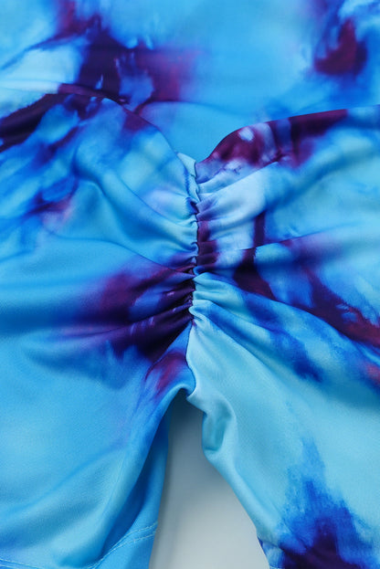 Light Blue Tie-dye Print Booty Yoga Shorts