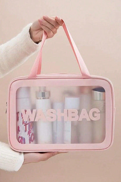Black WASHBAG Print Clear Frosted Waterproof Bag Set
