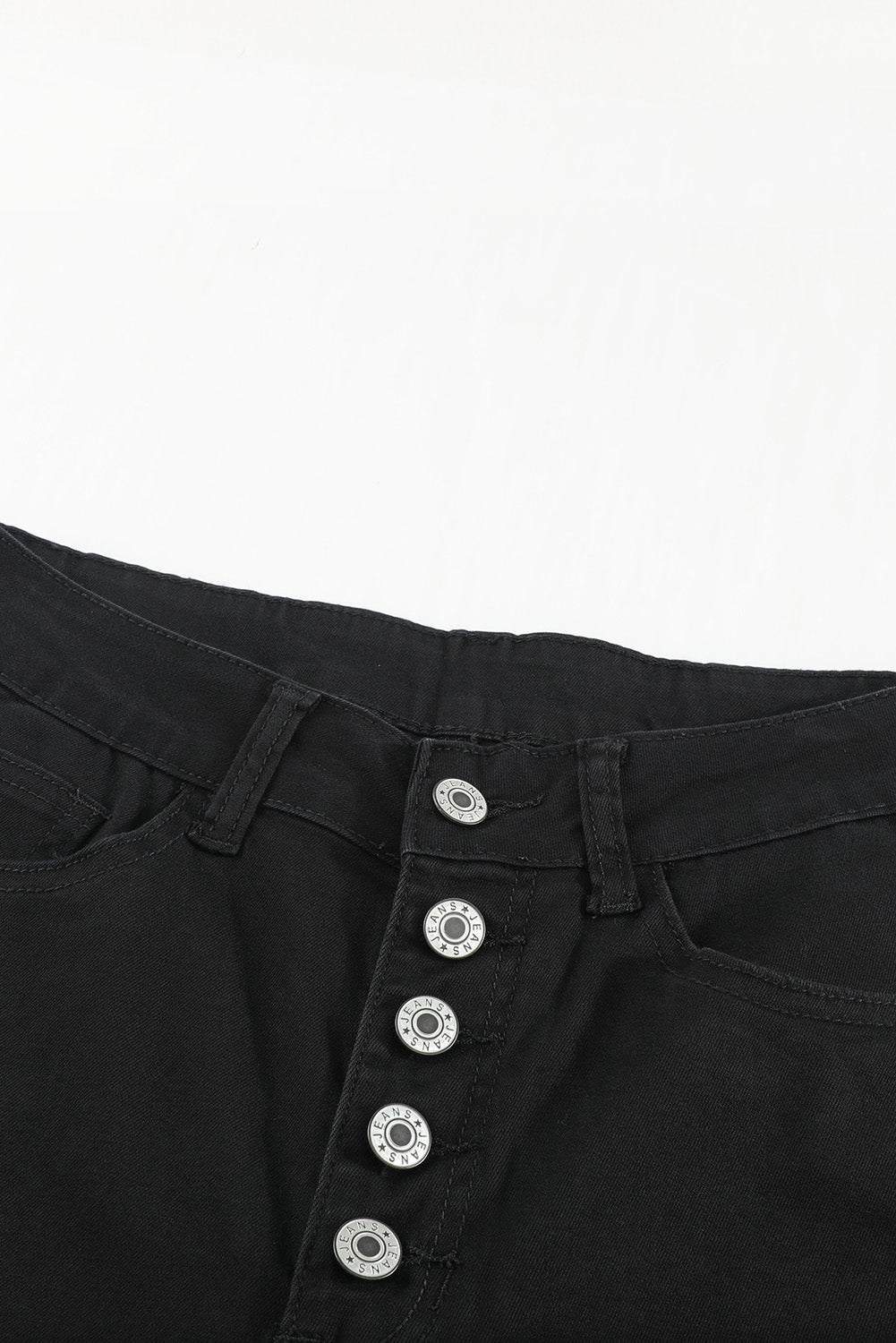 White Plain Buttons Frayed Raw Hem High Waist Denim Jeans