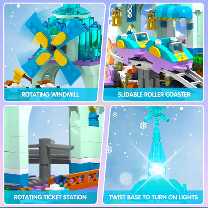 Frozen Roller Coaster Building Set with LED-City Ice Snow Amusement Park Rollercoaster Toy