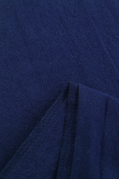 Dark Blue Pocket Drawstring Elastic Waist Straight Leg Pants