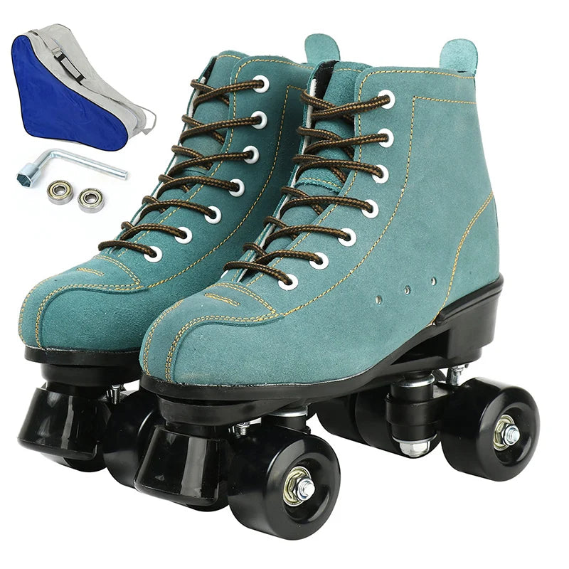 7 Colors PU Leather Training Quad Roller Skates