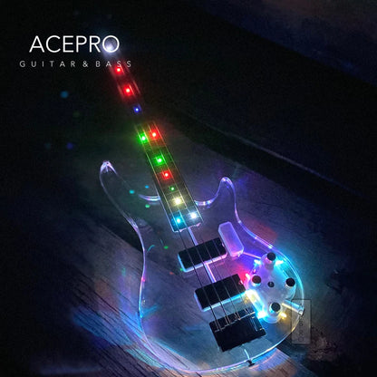 Clear Acrylic Crystal Body 4 String LED Electric Bass Guitar