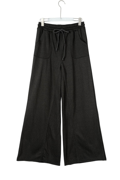 Apricot Mineral Washed Drawstring High Waisted Wide Leg Pants