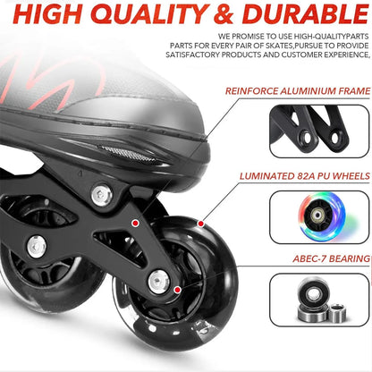 Kids Adjustable 4 Wheel Inline Roller Skate  with Flash Light Up Wheels