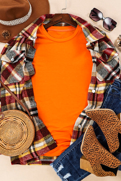 Green Plain Solid Color Crew Neck Tee