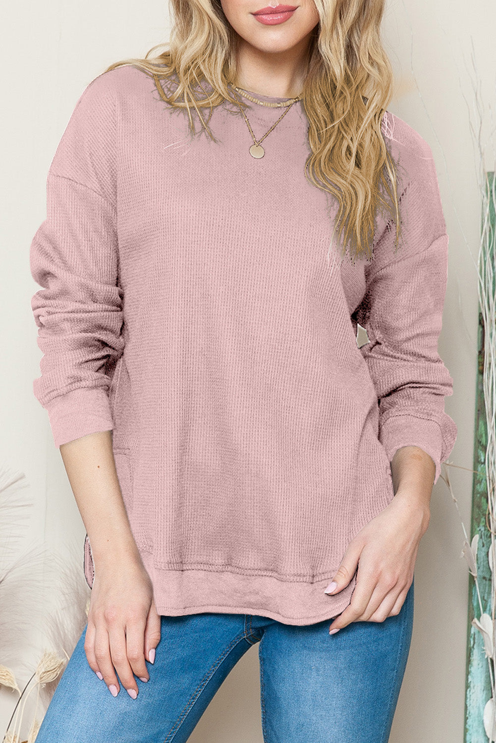 Black Crew Neck Ribbed Trim Knit Long Sleeve Top