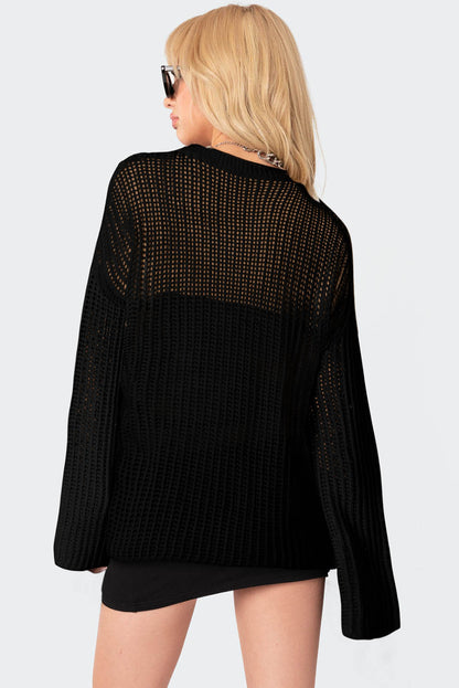 Black Star Pattern Lightweight Hollow Knit Sweater