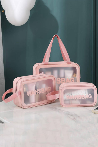 Black WASHBAG Print Clear Frosted Waterproof Bag Set