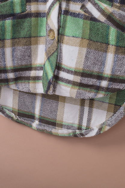 Green Plaid Casual Button Up Fall Shacket