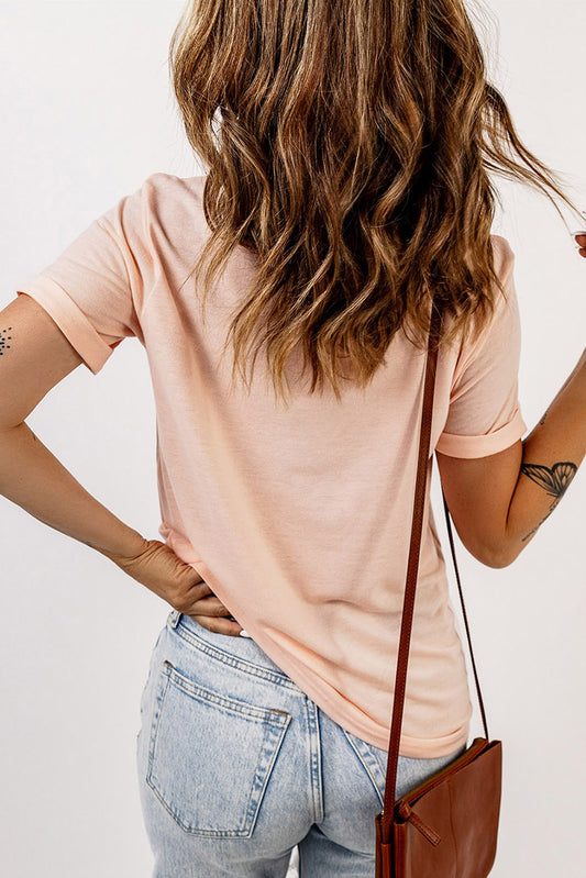 Green Plain Solid Color Crew Neck Tee