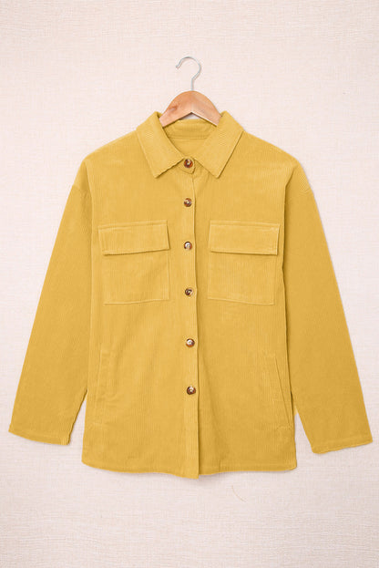 Pocketed Button Ribbed Textured Shacket
