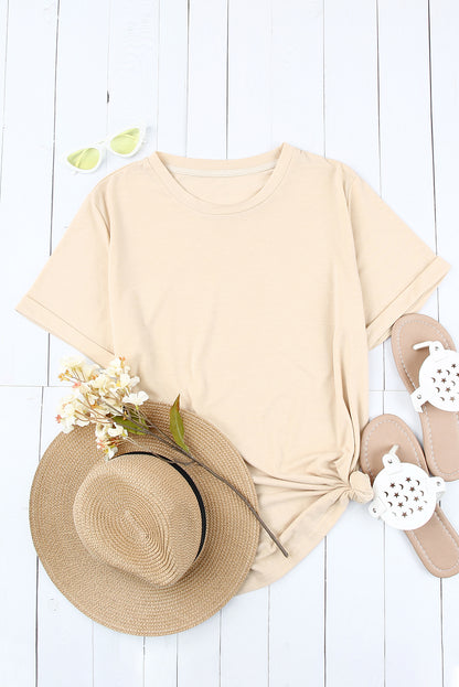 Green Plain Solid Color Crew Neck Tee