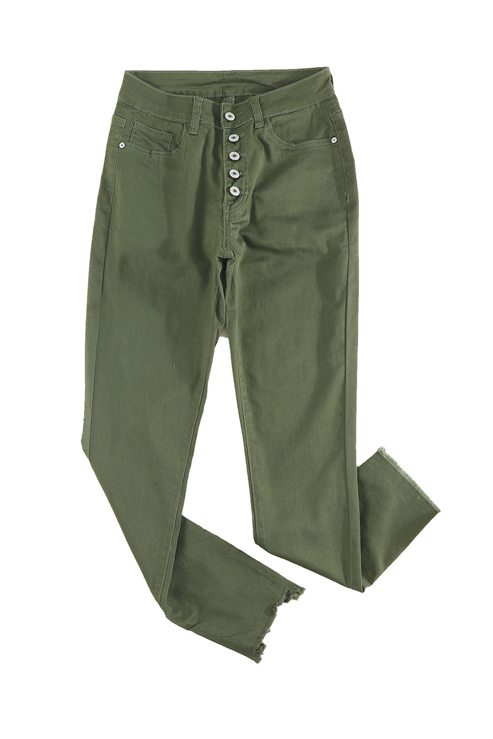 White Plain Buttons Frayed Raw Hem High Waist Denim Jeans