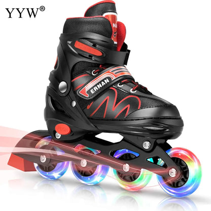 Kids Adjustable 4 Wheel Inline Roller Skate  with Flash Light Up Wheels