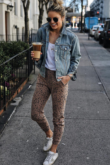 Leopard Spots Pocketed Casual Skinny Pants