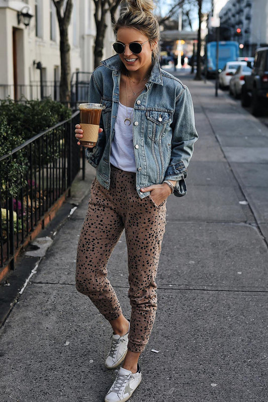 Leopard Spots Pocketed Casual Skinny Pants