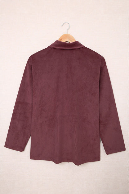 Pocketed Button Ribbed Textured Shacket