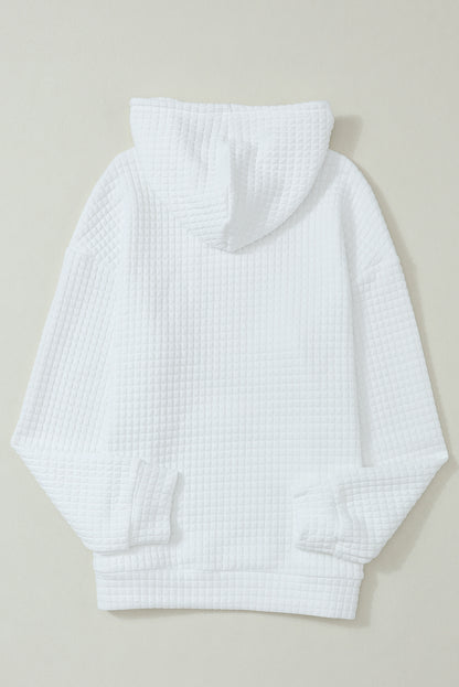 Khaki Lattice Textured Kangaroo Pocket Drawstring Hoodie