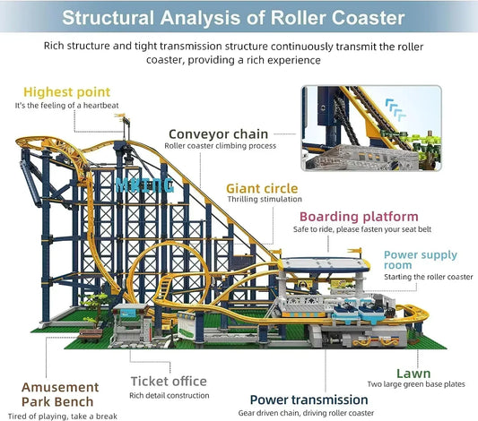 Mould King 11012 Roller Coaster Building Kit Amusement Park Funfair Track Construction Blocks Toy with Motors Gift Toy Kid Adult