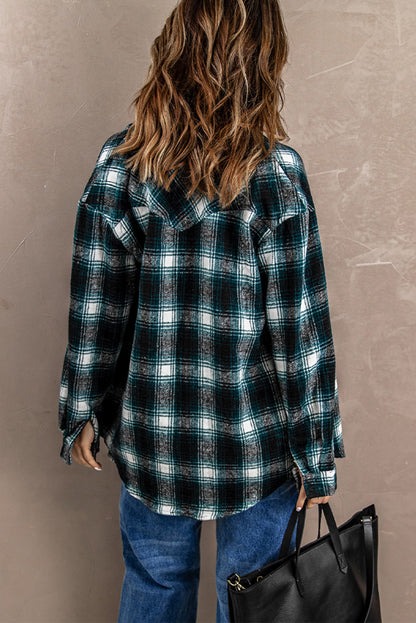 Black Button Up Collared Plaid Shacket