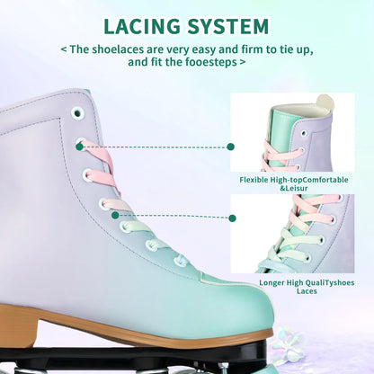 Women's Tricolored PU Leather Quad Roller Skates