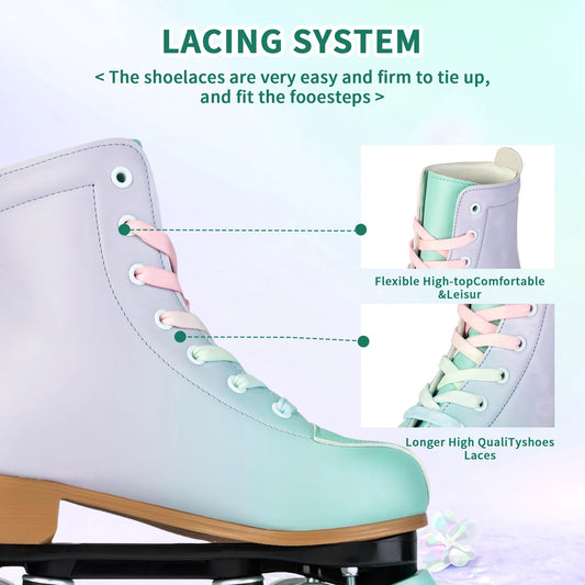 Women's Tricolored PU Leather Quad Roller Skates