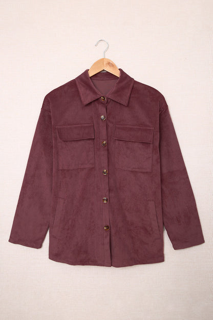 Pocketed Button Ribbed Textured Shacket