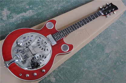 Semi Hollow Red Wine Maple Wood Body Custom 6 String Guitar with Chrome Hardware