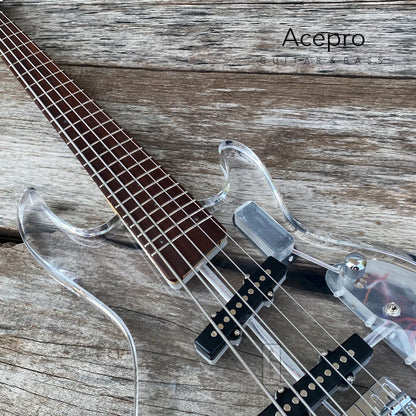 5 String LED Acrylic Electric Bass Guitar, Maple Neck Rosewood Fingerboard