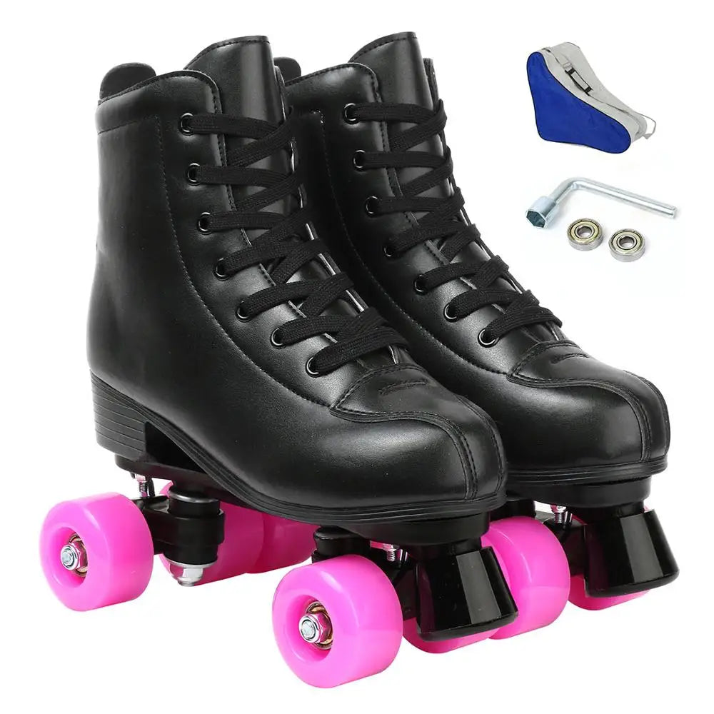 7 Colors PU Leather Training Quad Roller Skates