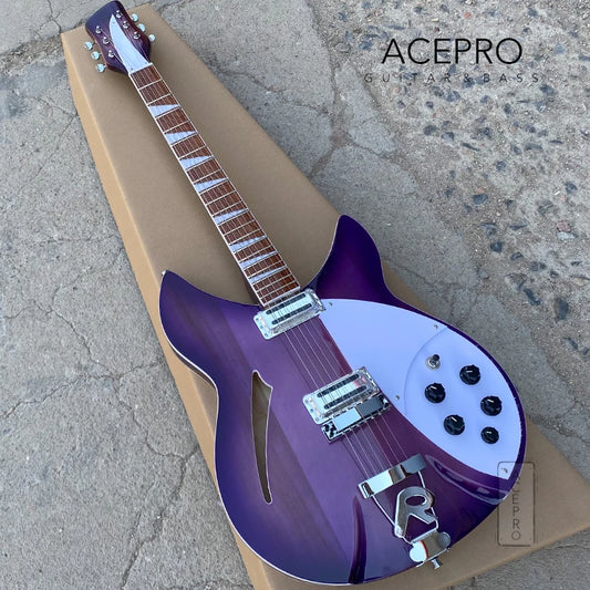 Purple Burst 6 String Semi Hollow Body 360 Electric Guitar, Tailpiece Bridge, Rosewood Fretboard