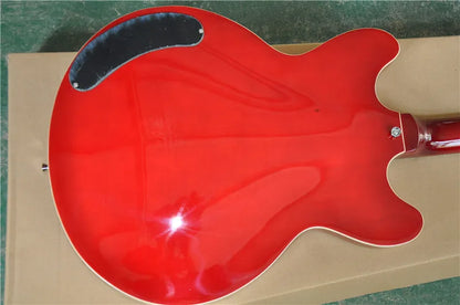 Semi Hollow Red Wine Maple Wood Body Custom 6 String Guitar with Chrome Hardware