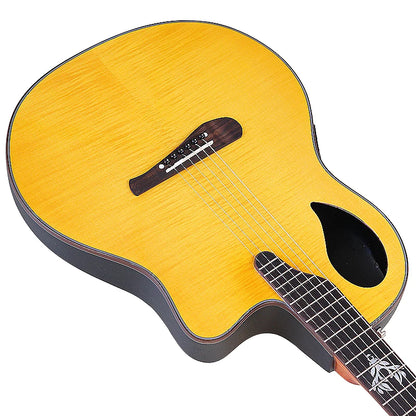 41" Ovation Model Round Back 6 String Electric Acoustic Guitar - Folk Style Cutaway Design With Pick Up