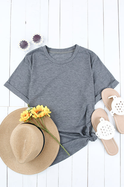 Green Plain Solid Color Crew Neck Tee