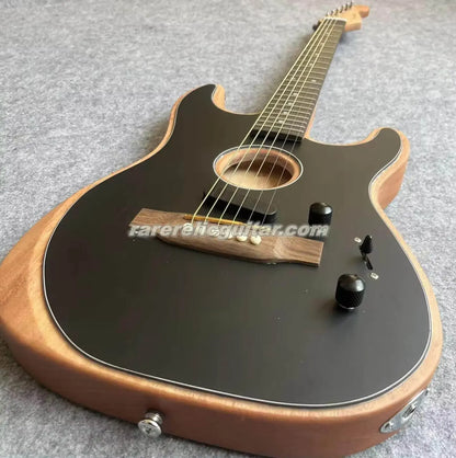 Satin Matte Black Acoustic Semi Hollow Body Electric Guitar