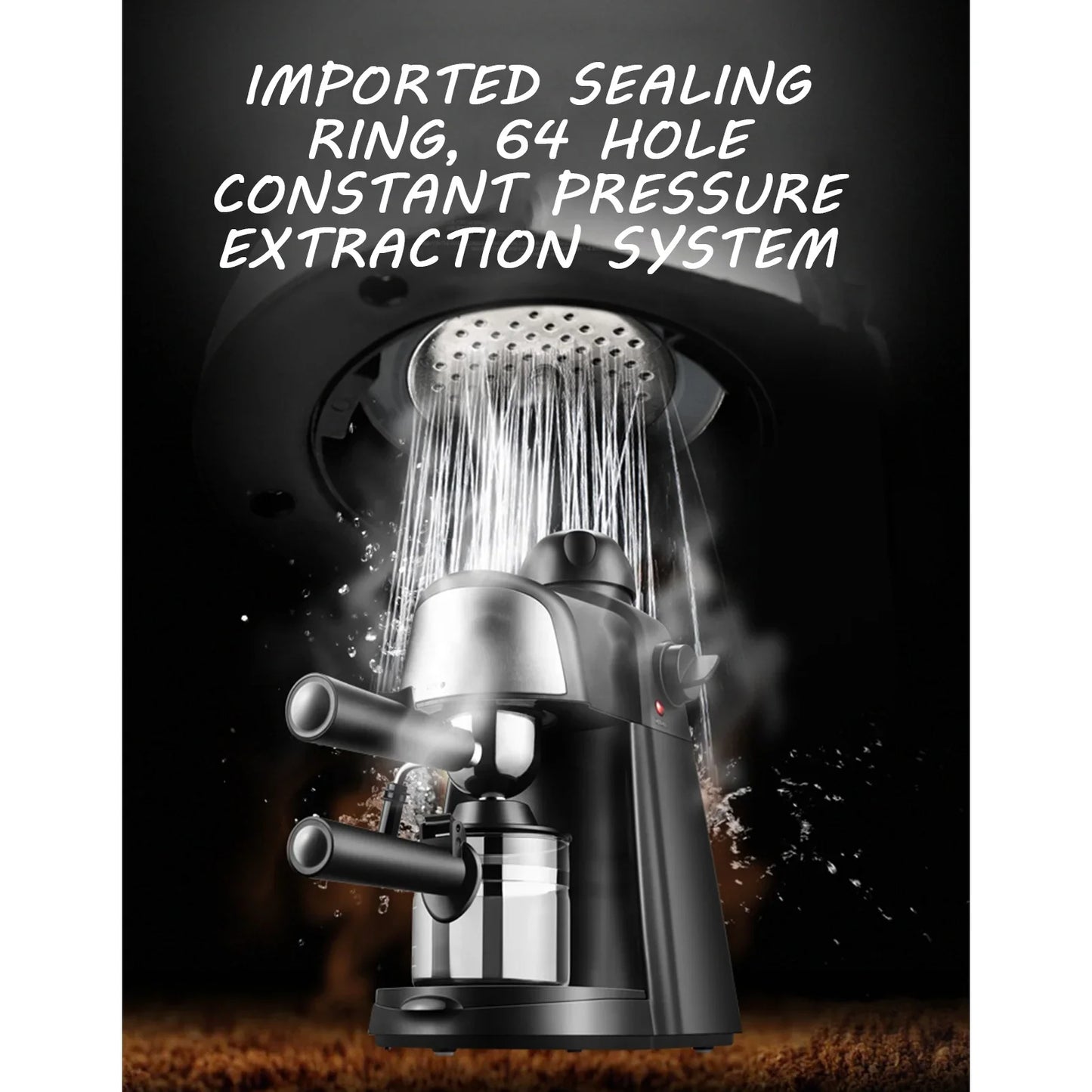 1-4 Cup Coffee Machine Steam Expresso Maker with Milk Frother