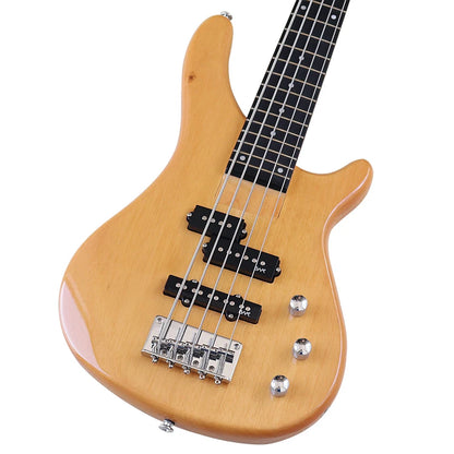 High Gloss Natural Electric Bass Guitar 5 String 43 Inch, Solid Bassood Body