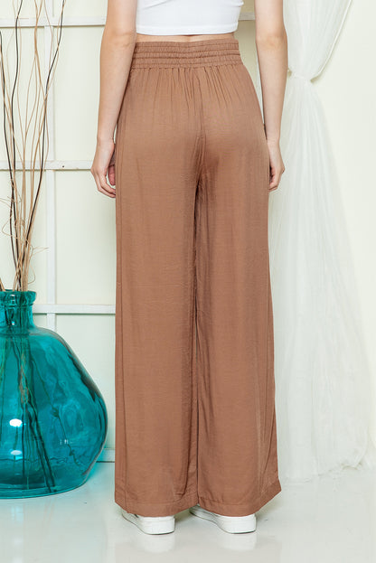 Black Casual Drawstring Shirred Elastic Waist Wide Leg Pants